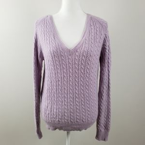 Cable Knit Cashmere V-neck Sweater Size Medium